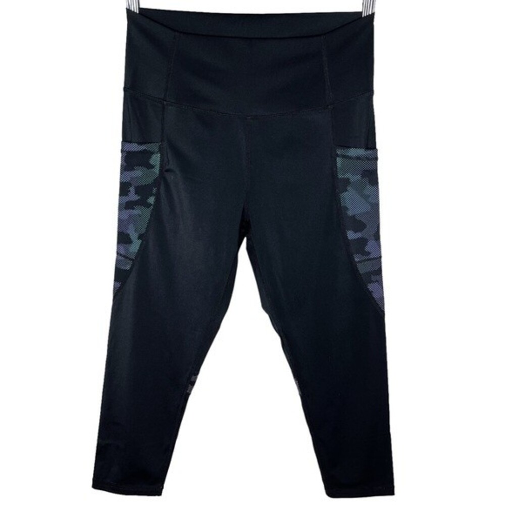 ZYIA Active Black Leggings sz 8-10 * Camo Reflective Pocket Brilliant Hi-Rise